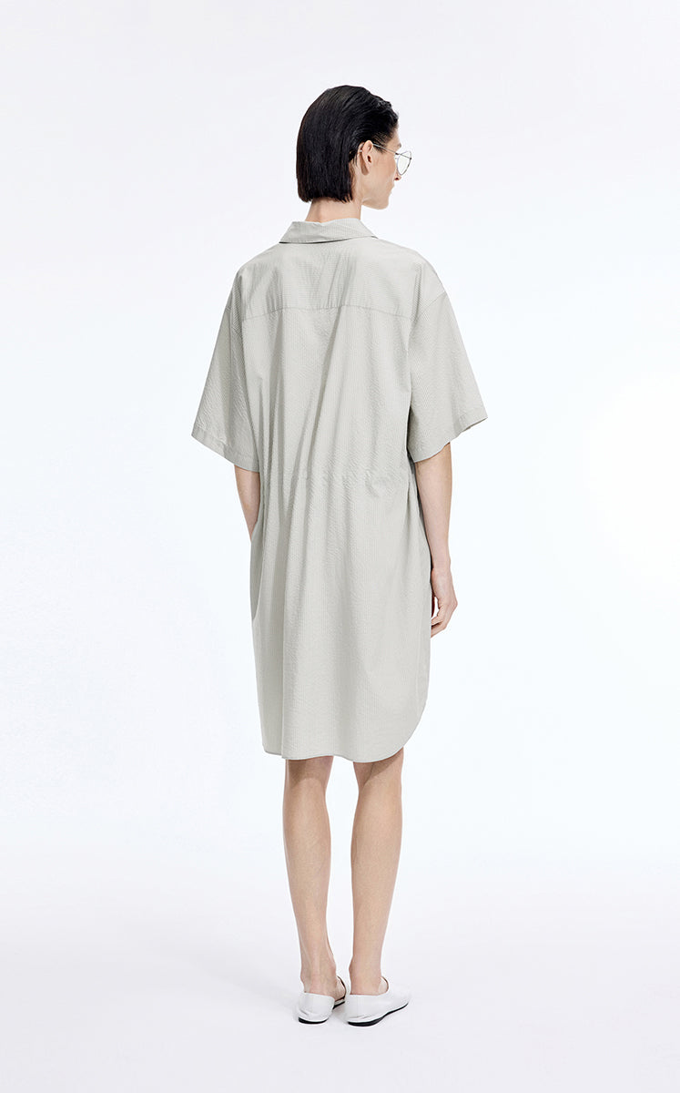 Dress / JNBY Textured Stripe Drawstring Shirt Dress Sage Green-1