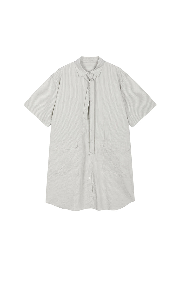 Dress / JNBY Textured Stripe Drawstring Shirt Dress Sage Green-1