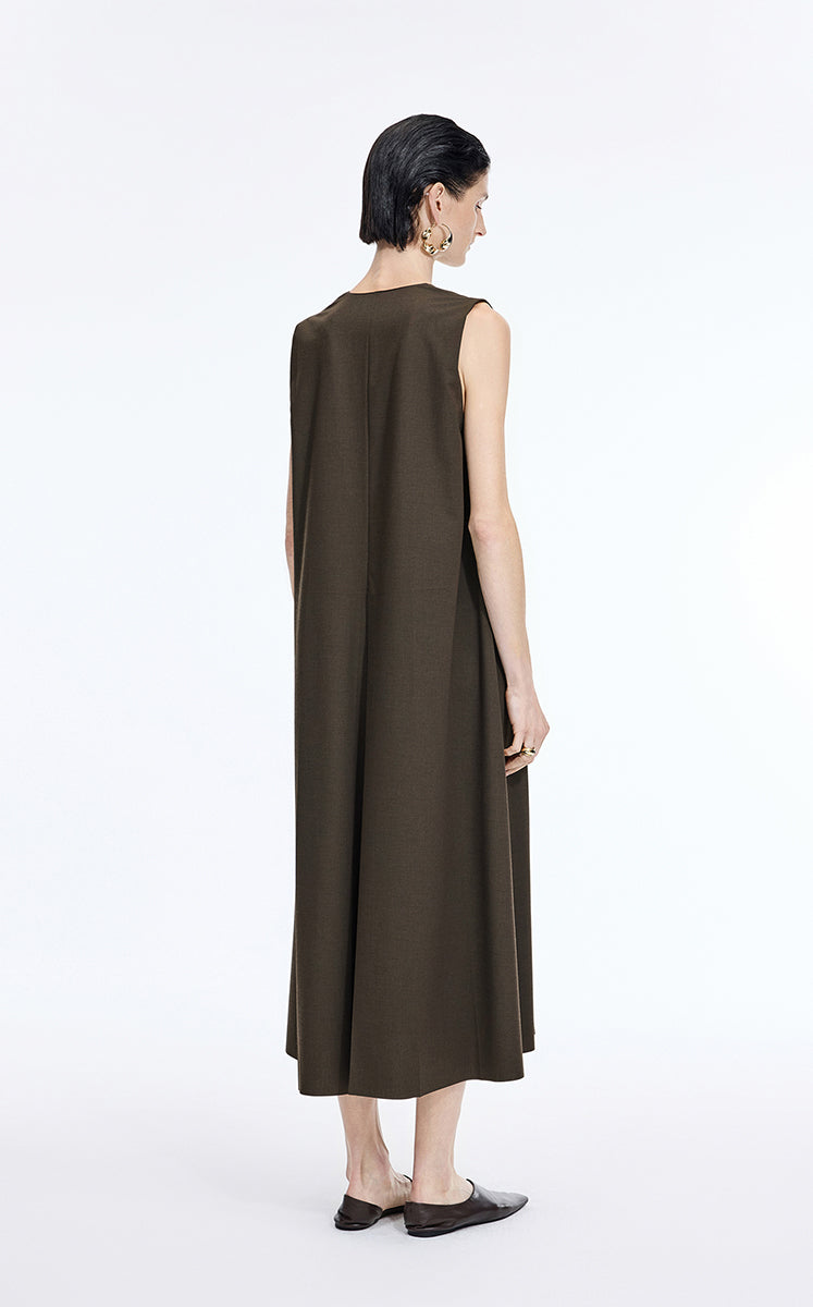 Dress / JNBY V-Neck Pleated Maxi Dress Dark Olive-2