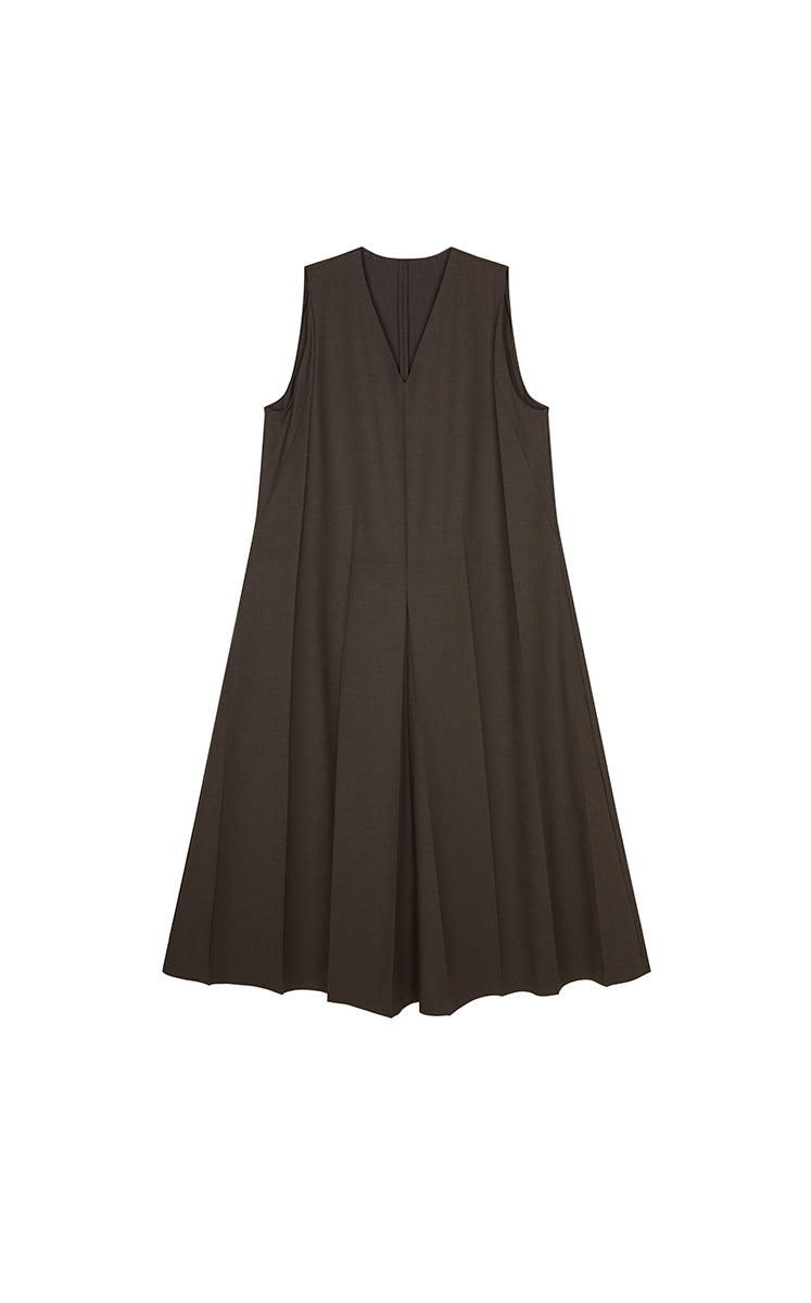 Dress / JNBY V-Neck Pleated Maxi Dress Dark Olive-2