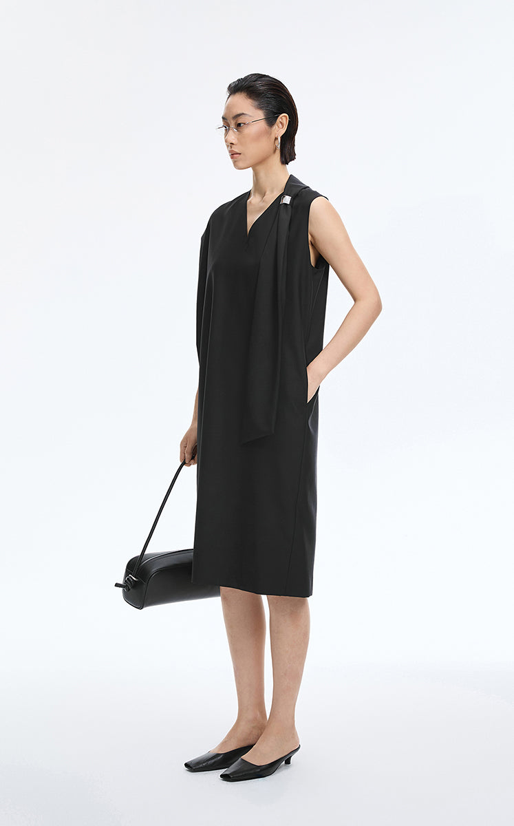 Dress / JNBY Wool Blend Deconstructed Sleeveless Dress Black-1