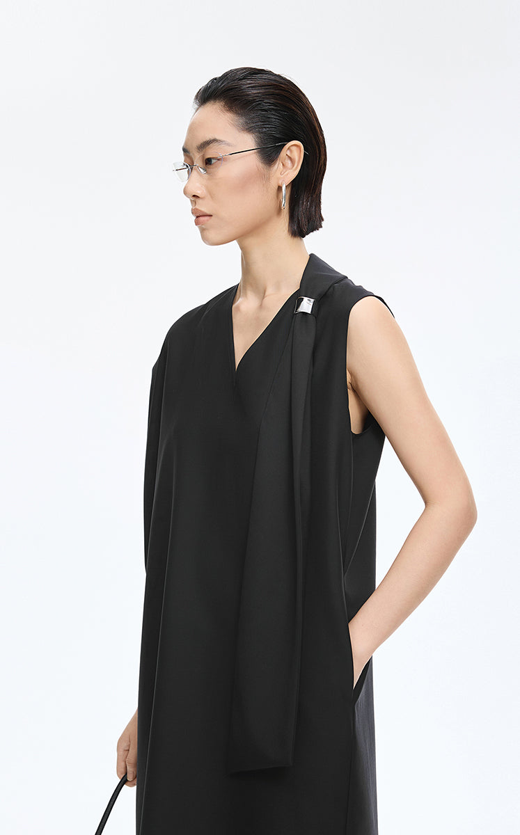 Dress / JNBY Wool Blend Deconstructed Sleeveless Dress Black-1