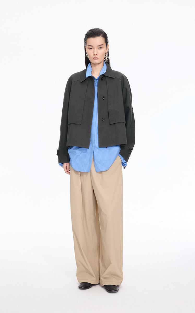 Jacket / JNBY Cropped Belted Raglan Jacket Black Green