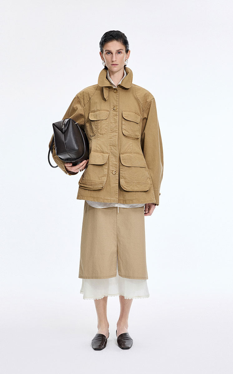 Jacket / JNBY Loose-Fit Cotton Blend Twill Jacket Green Kahaki