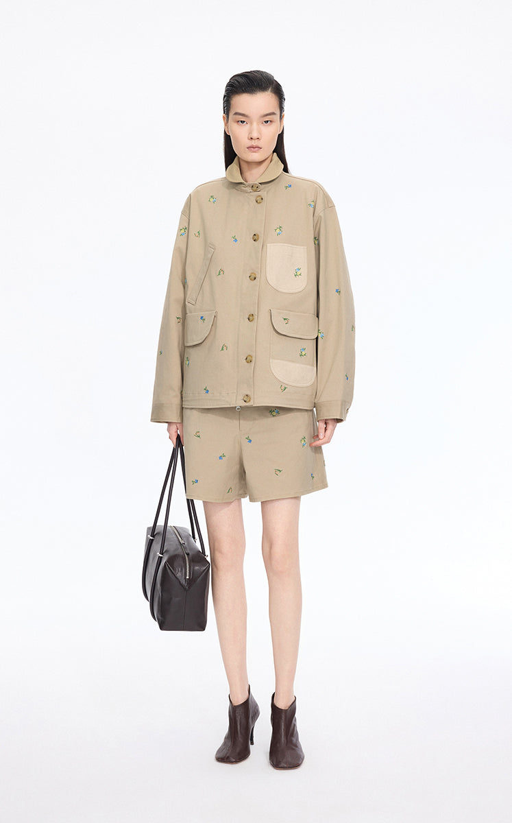 Jacket / JNBY Oversized Embroidered Drawstring Jacket Paper Kahaki