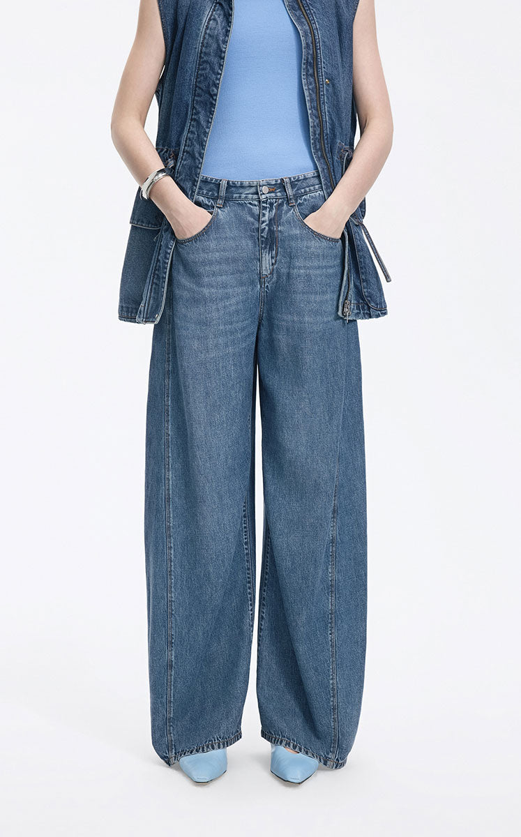 Jeans / JNBY Lyocell Banana Cut Wide Leg Jeans Dark Denim Blue