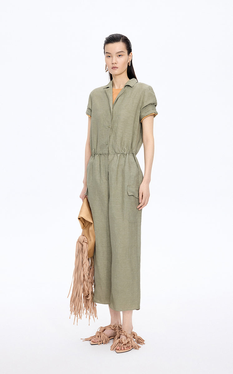 Jumpsuit / JNBY Linen-Blend Short-Sleeve Jumpsuit Olive Khaki-1