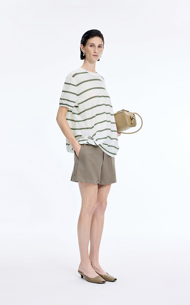 Knit / JNBY Striped Asymmetric Pullover Knit Beige-3