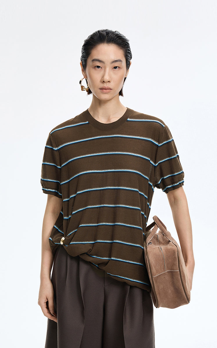 Knit / JNBY Striped Asymmetric Pullover Knit Blue Brown-1