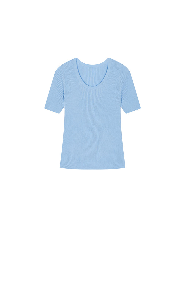Knit Top / JNBY Moisture-Wicking Cotton Blend Short Sleeve Knit Powder Blue-1