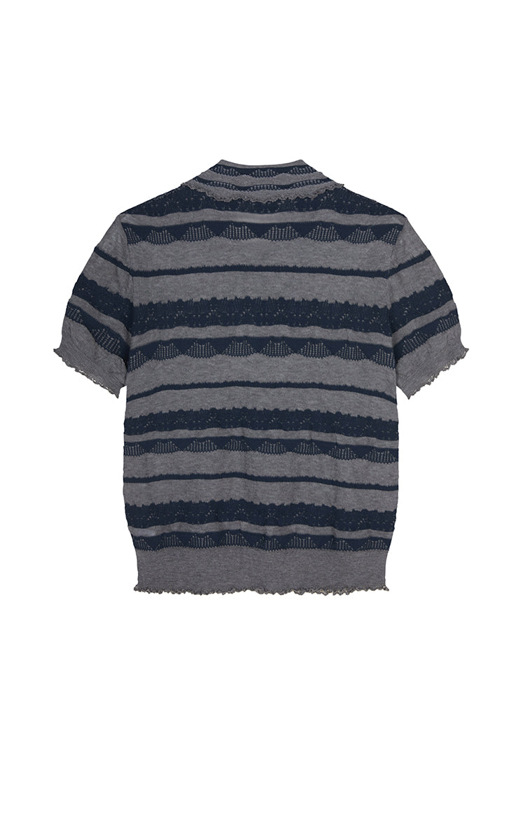Knitwear / JNBY Textured Cotton Ruffle Knit Top Blue Grey-1