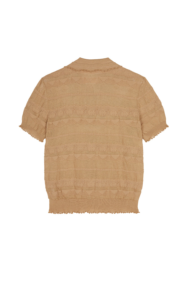 Knitwear / JNBY Textured Cotton Ruffle Knit Top Brown Khaki-2