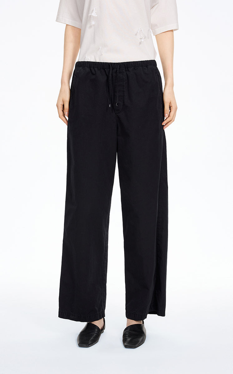 Pants / JNBY Cotton Poplin Drawstring Wide-Leg Pants Black