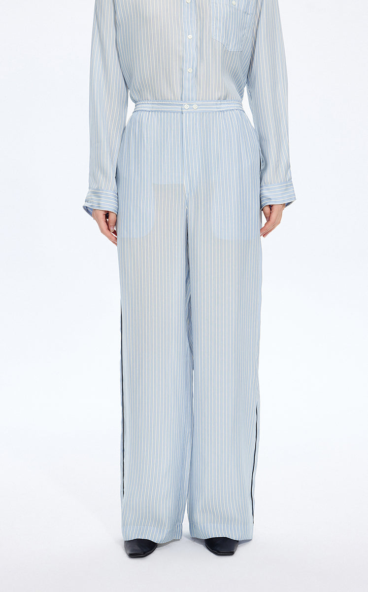 Pants / JNBY Cupro Straight-Leg Extra-Long Pants Blue & White Check