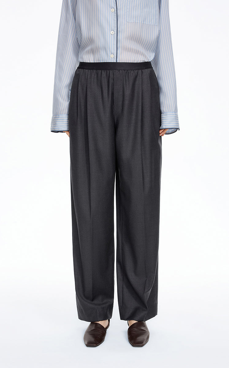 Pants / JNBY Elastic-Waist Straight-Leg Long Pants Black Marl