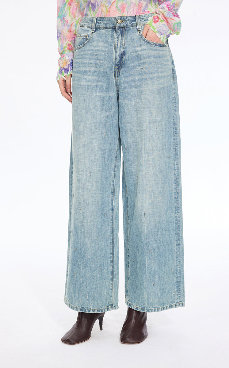 Pants / JNBY Embellished Wide-Leg Denim Jeans Light Denim Blue
