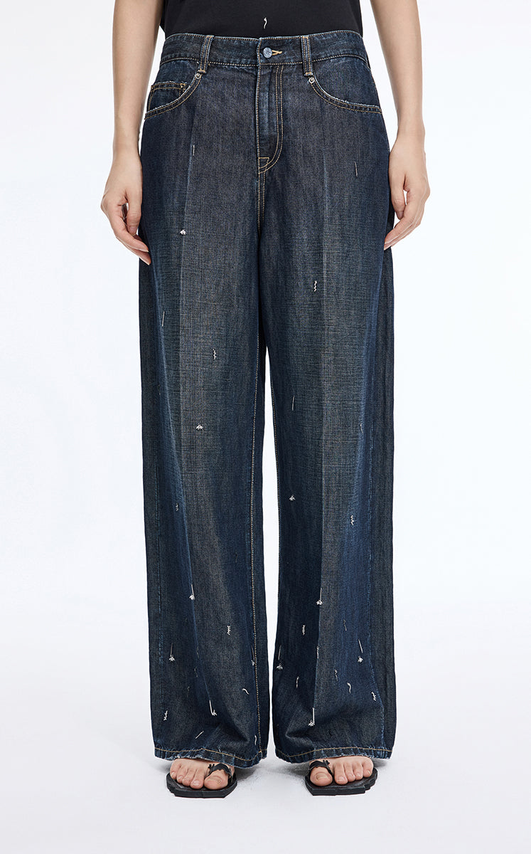 Pants / JNBY Embellished Wide-Leg Denim Jeans Dark Denim