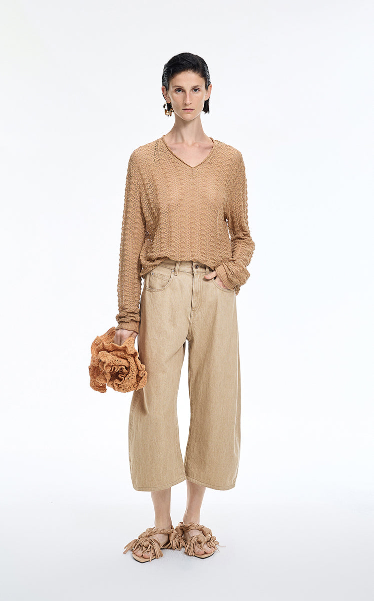 Pants / JNBY High-Waist Ankle-Length Banana Jeans Mustard Khaki