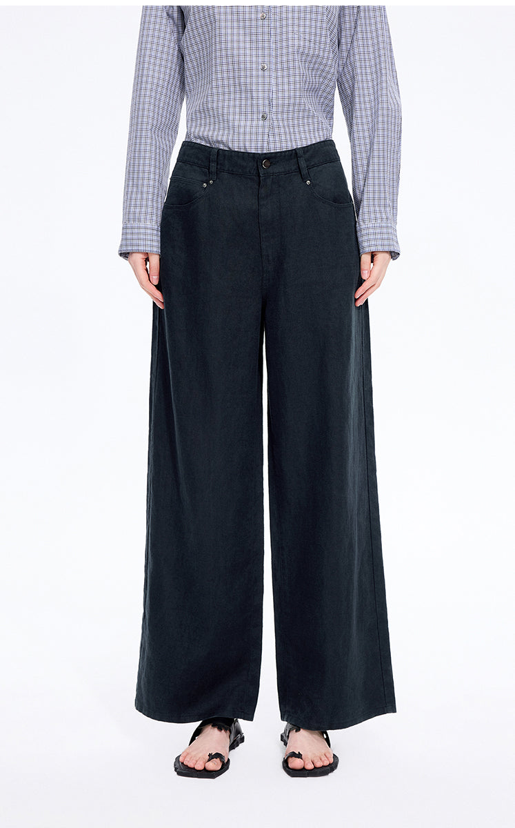 Pants / JNBY Linen Relaxed Wide-Leg Pants Navy