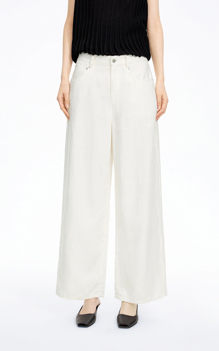 Pants / JNBY Linen Relaxed Wide-Leg Pants Off White