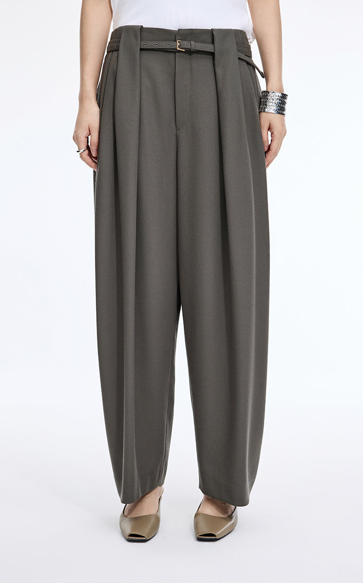 Pants / JNBY Pleated Waist Jacquard Wool Pants Dark Brown