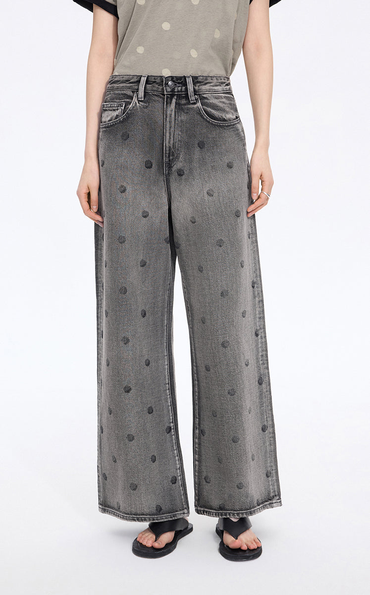 Pants / JNBY Polka-Dot Distressed Wide-Leg Jeans Grey Denim