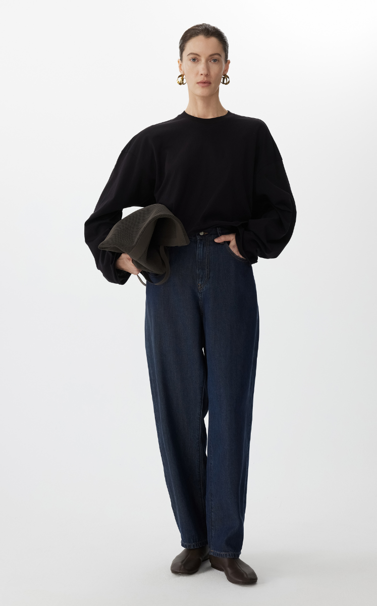 Pants / JNBY Tapered Frayed Hem Denim Trousers Dark Blue