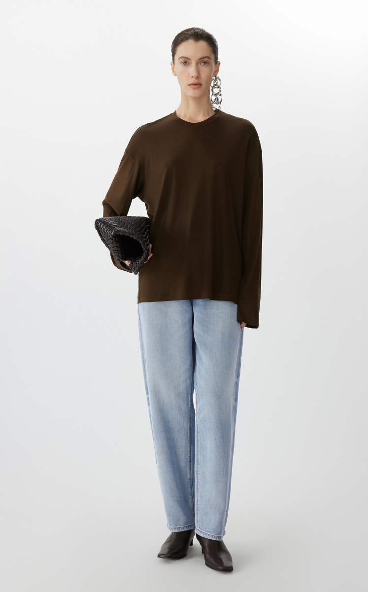 Pants / JNBY Tapered Frayed Hem Denim Trousers Light Blue