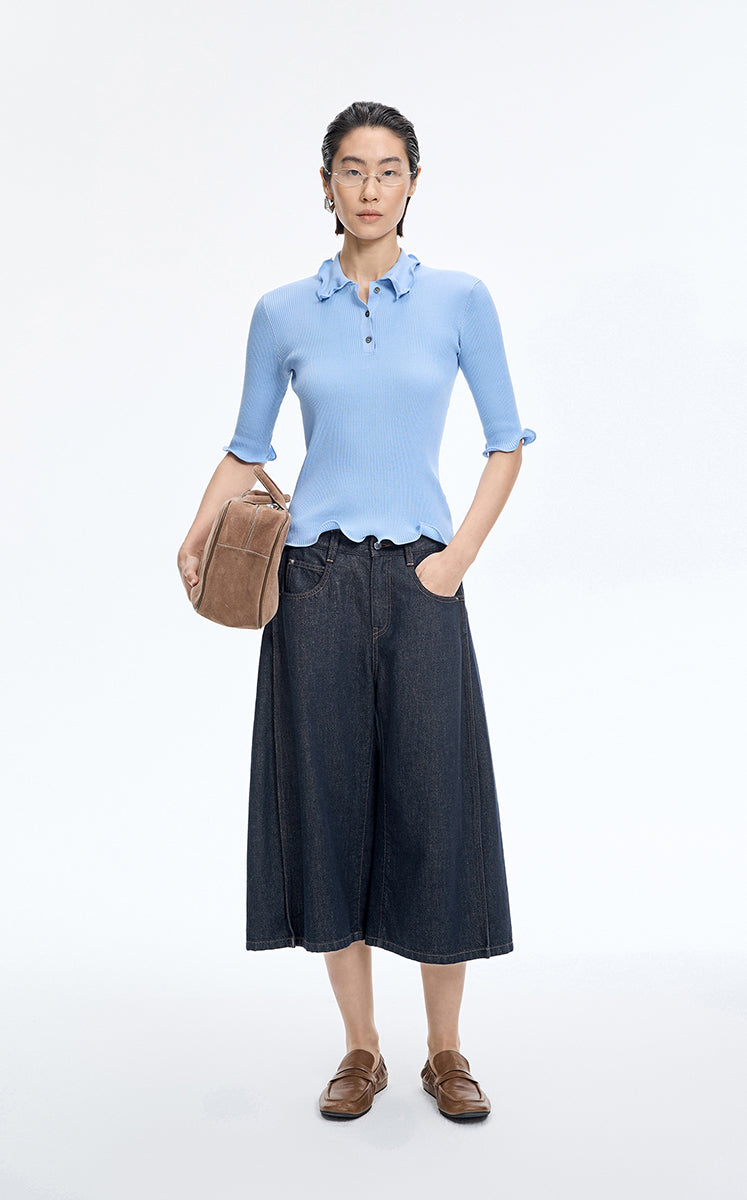 Pants / JNBY Wide-Leg Cropped Denim Pants Dark Denim
