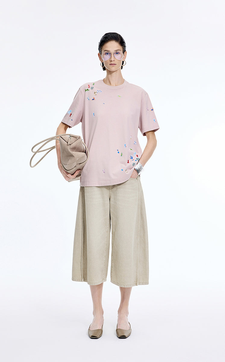 Pants / JNBY Wide-Leg Cropped Denim Pants Khaki Denim