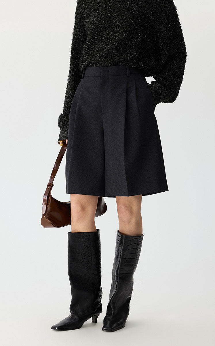 Pants / JNBY Wool Straight-Leg Cuffed Shorts Black