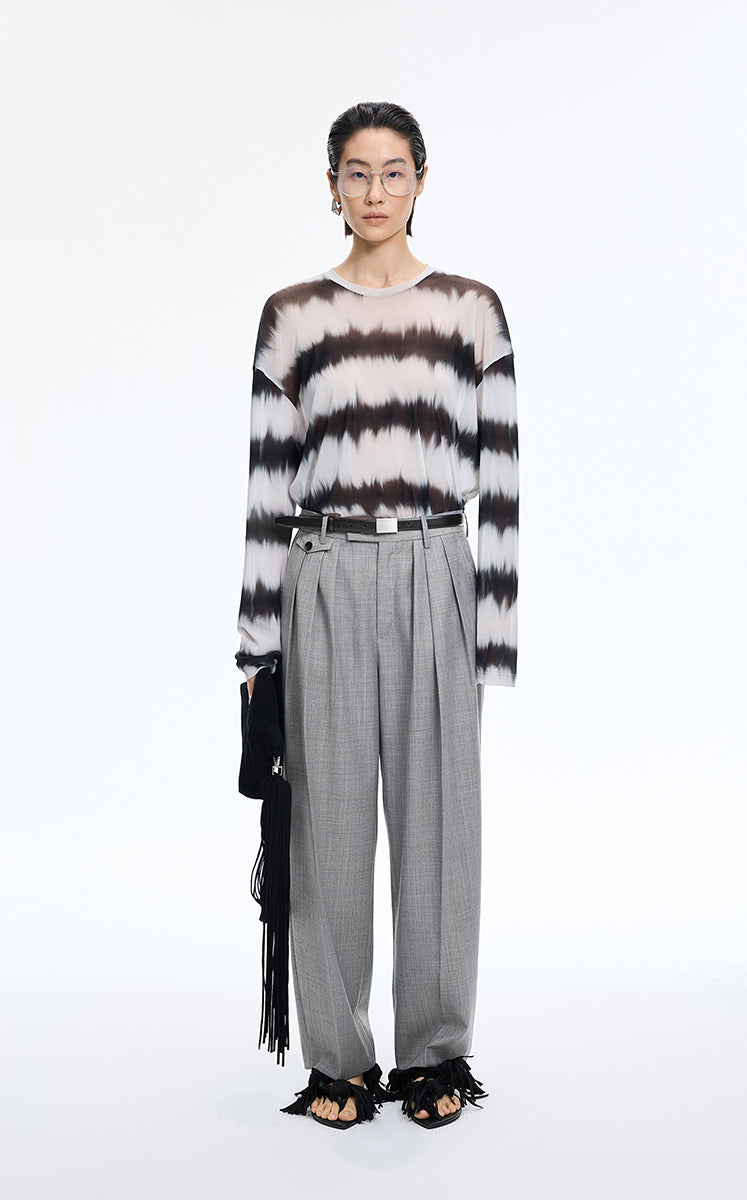 Pants / JNBY Wool Tapered Pleated Pants Grey Marl