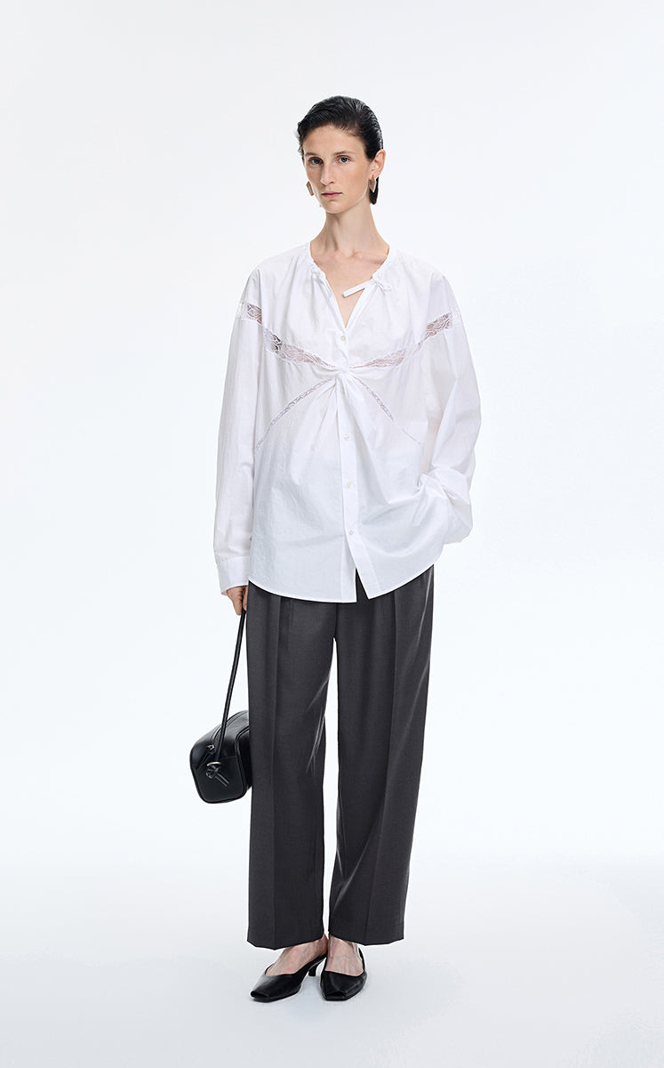 Pants / JNBY Wool Tapered Pleated Pants Black Marl