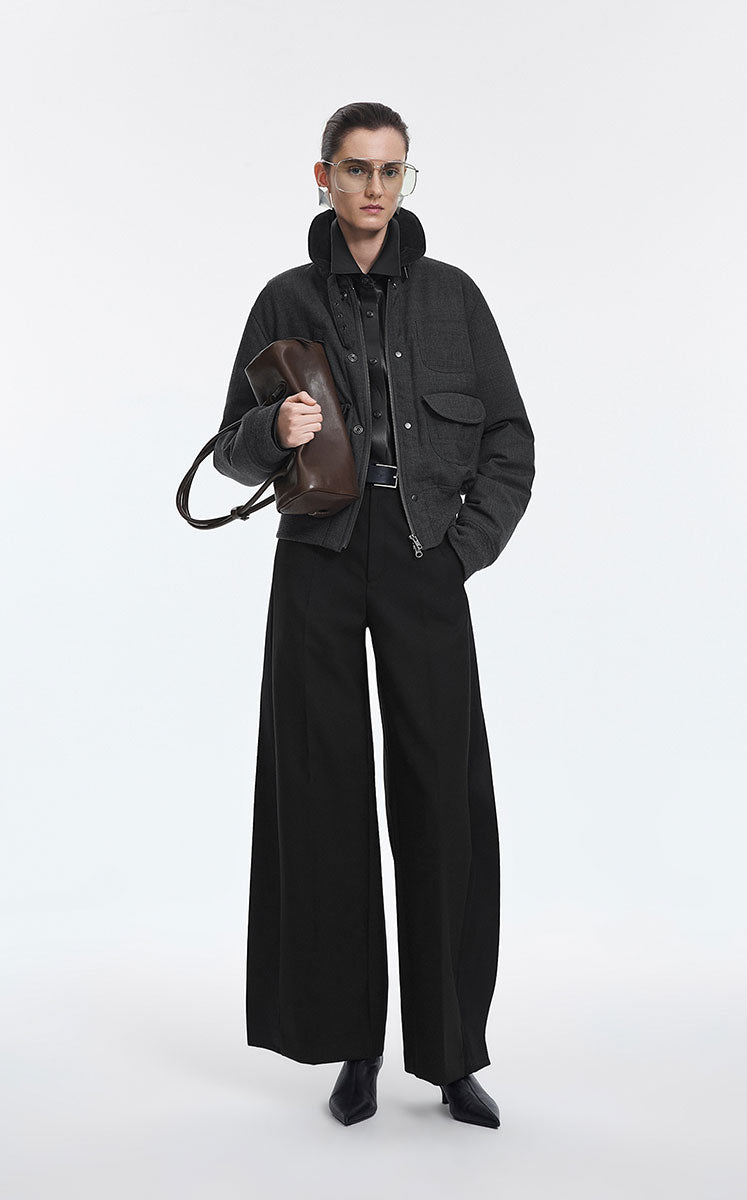 Pants / JNBY Wool Blend Spliced Wide-Leg Trousers