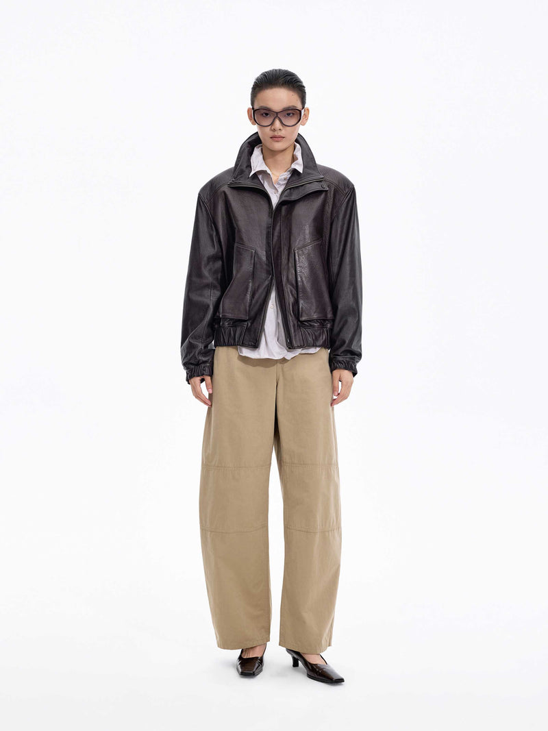 Pants / JNBY Cotton Blend Wide Leg Cargo Trousers Light Grey Khaki-1