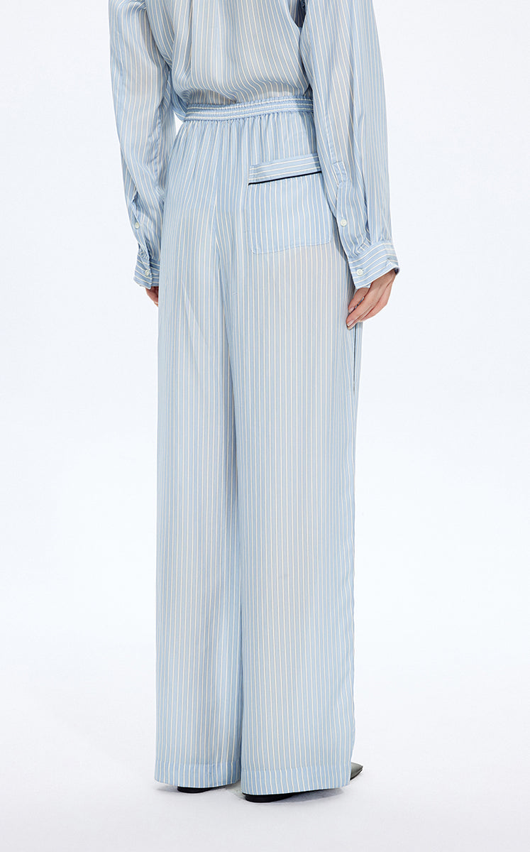 Pants / JNBY Cupro Straight-Leg Extra-Long Pants Blue & White Check-1