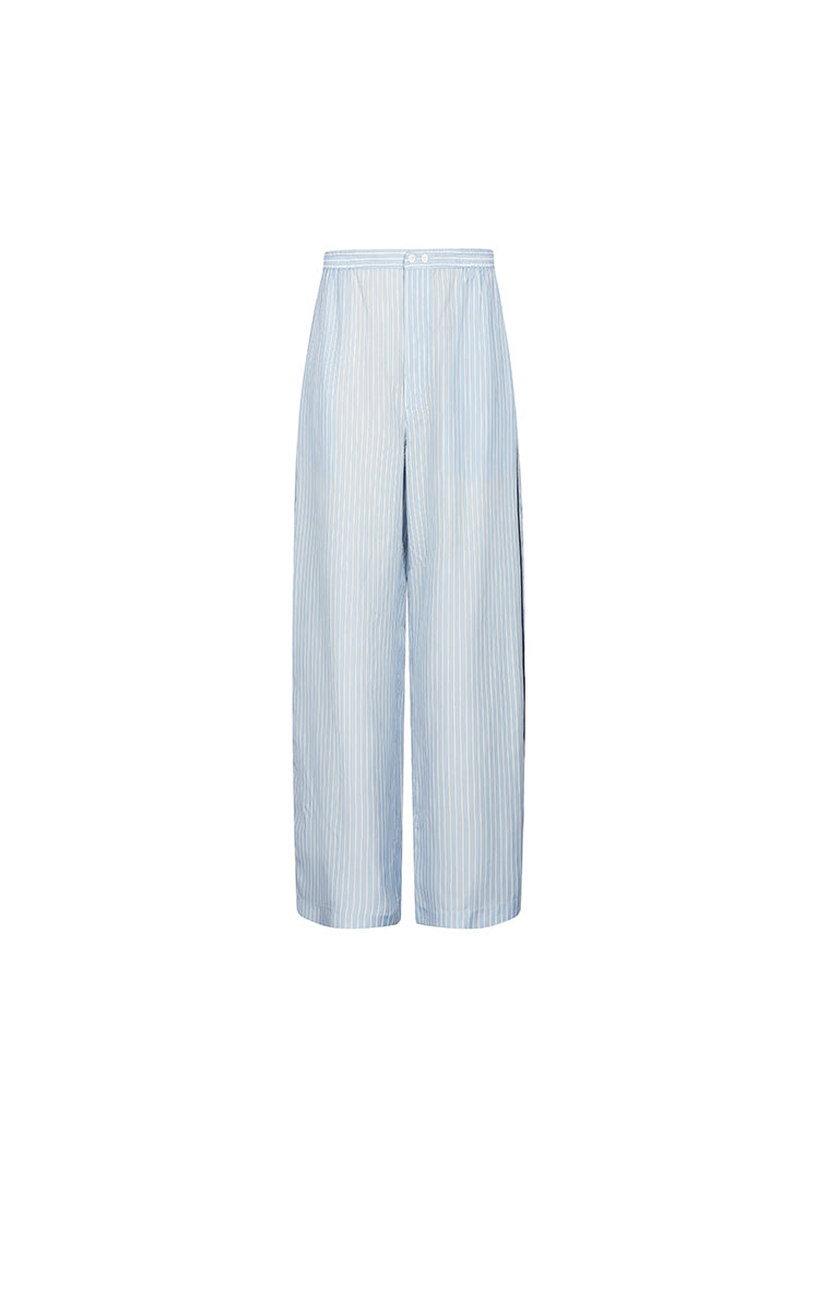 Pants / JNBY Cupro Straight-Leg Extra-Long Pants Blue & White Check-1