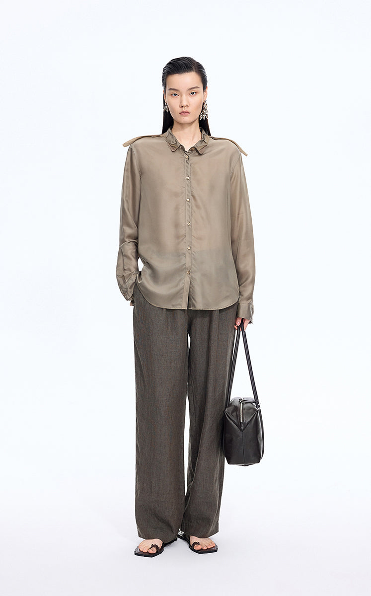 Pants / JNBY Dew-Retted Linen Wide-Leg Pants Dark Brown Marl-2