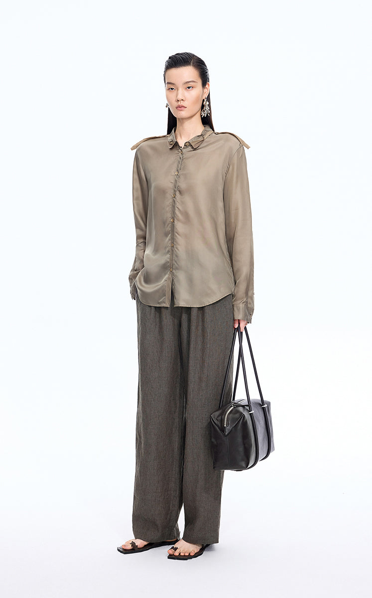 Pants / JNBY Dew-Retted Linen Wide-Leg Pants Dark Brown Marl-2