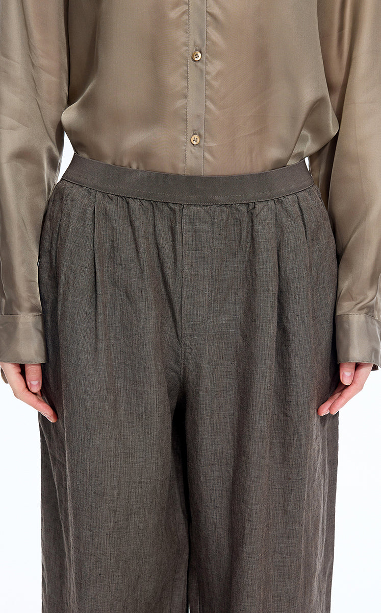 Pants / JNBY Dew-Retted Linen Wide-Leg Pants Dark Brown Marl-2