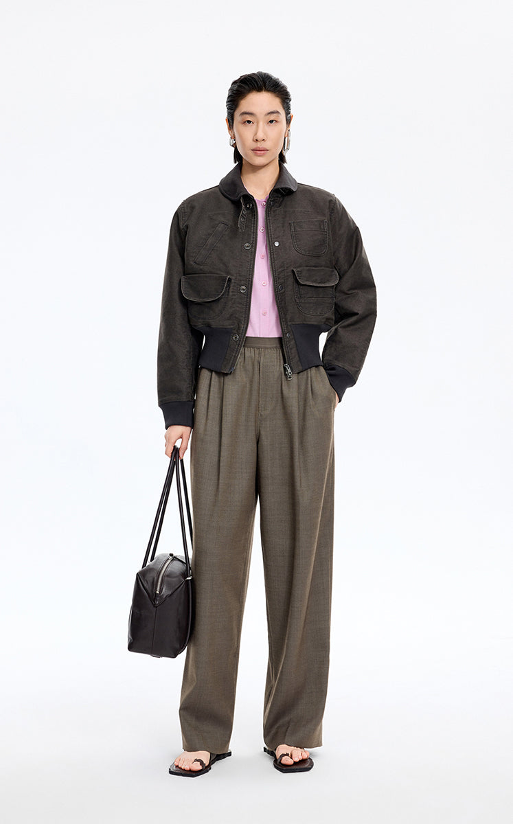Pants / JNBY Elastic-Waist Straight-Leg Long Pants Taupe Marl-1