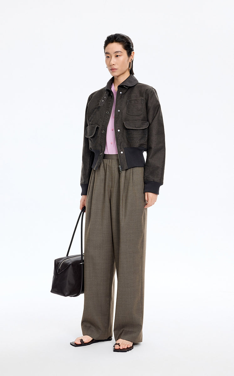 Pants / JNBY Elastic-Waist Straight-Leg Long Pants Taupe Marl-1