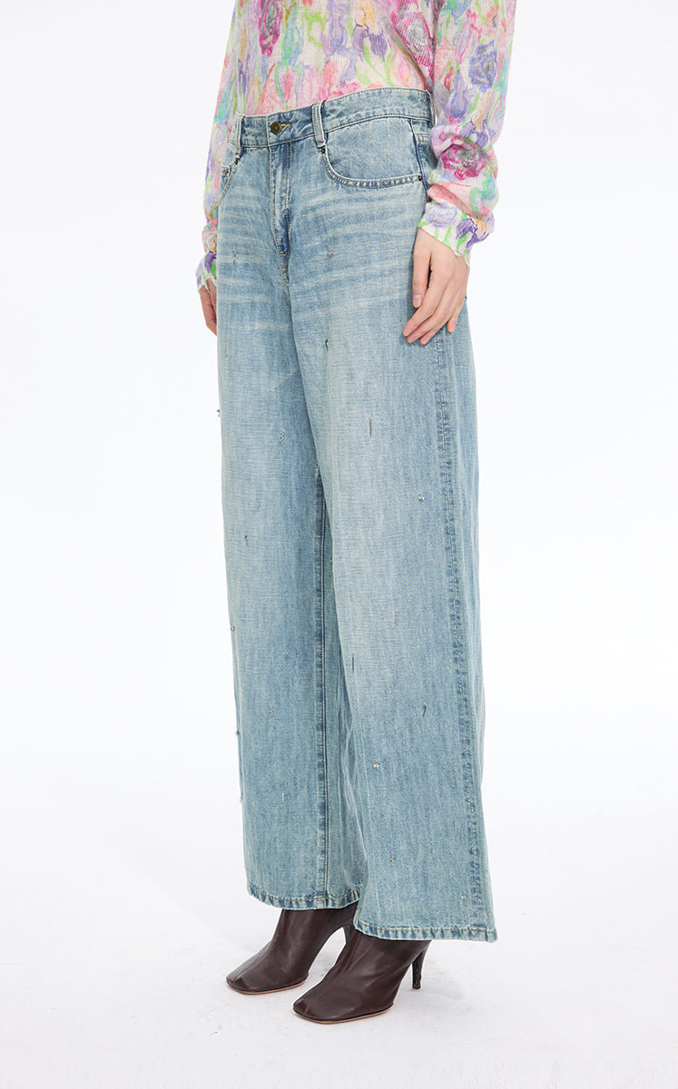 Pants / JNBY Embellished Wide-Leg Denim Jeans Light Denim Blue-2