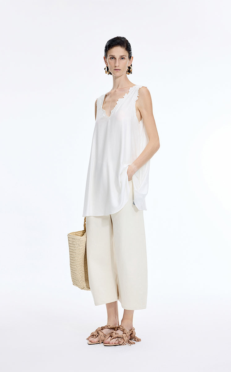 Pants / JNBY High-Waist Ankle-Length Banana Jeans White Denim-1