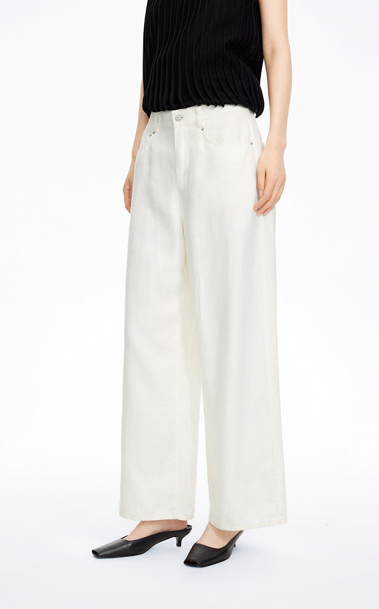 Pants / JNBY Linen Relaxed Wide-Leg Pants Off White-2