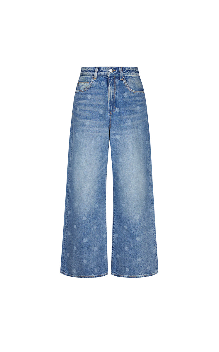Pants / JNBY Polka-Dot Distressed Wide-Leg Jeans Washed Denim Blue-2