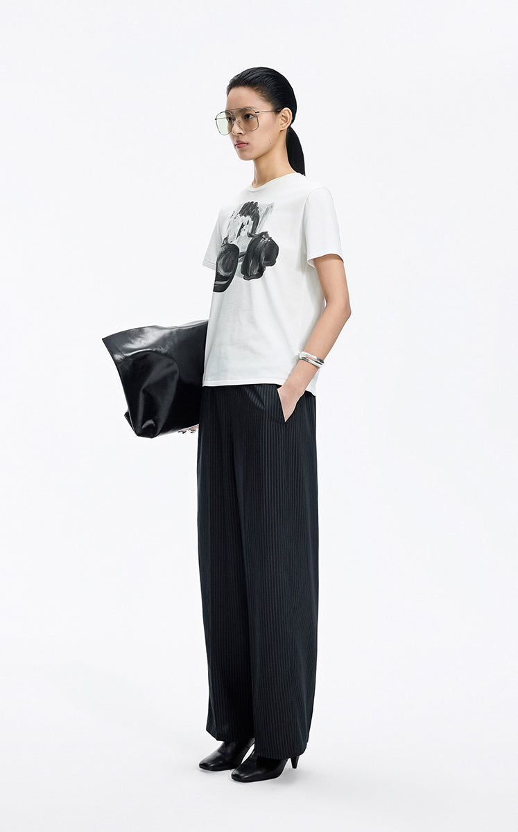 Pants / JNBY Striped Modal Blend Wide Leg Trousers Heather Black-1