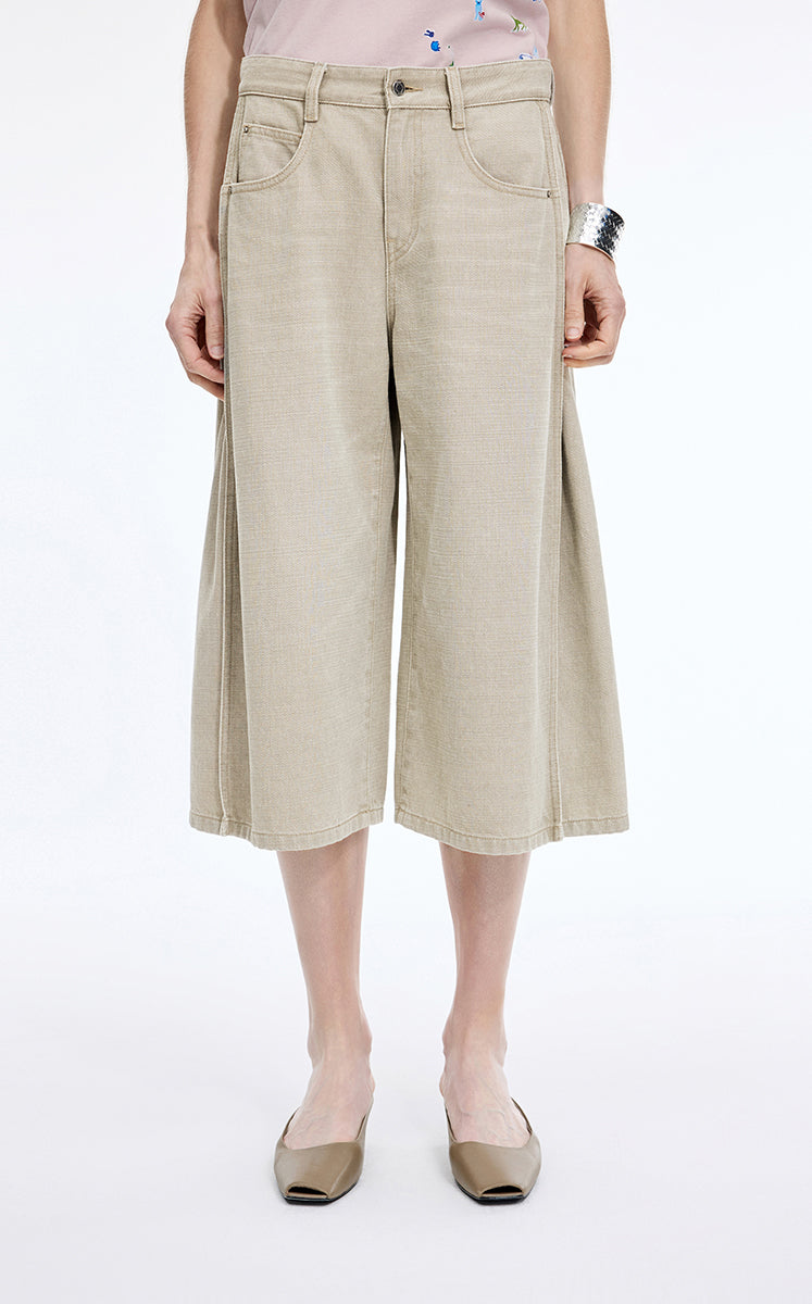 Pants / JNBY Wide-Leg Cropped Denim Pants Khaki Denim-2