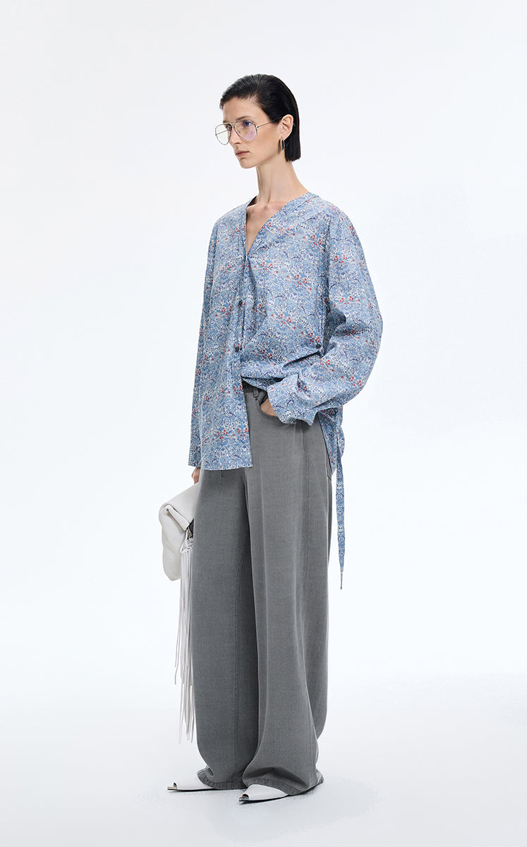 Pants / JNBY Wide-Leg Drawstring Lyocell Jeans Dark Grey Denim-2