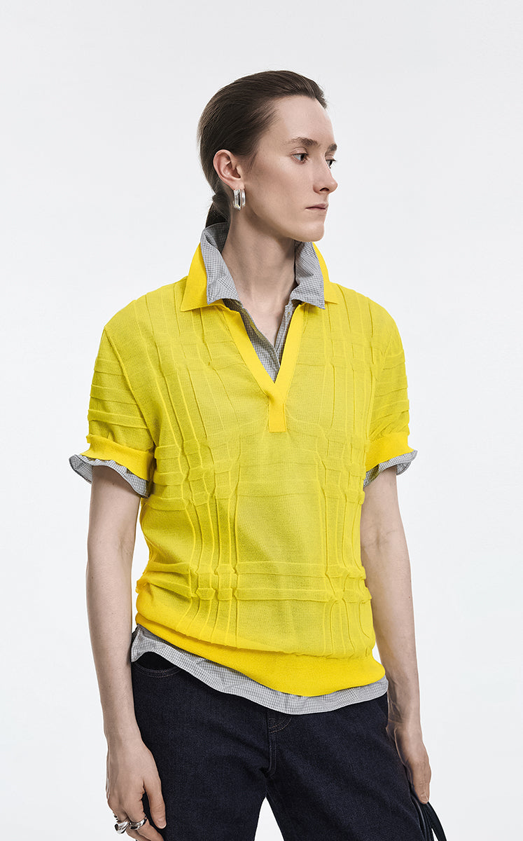 Polo Shirt / JNBY Layered Two-Piece Textured Jacquard Knit Polo Yellow Assortment-2
